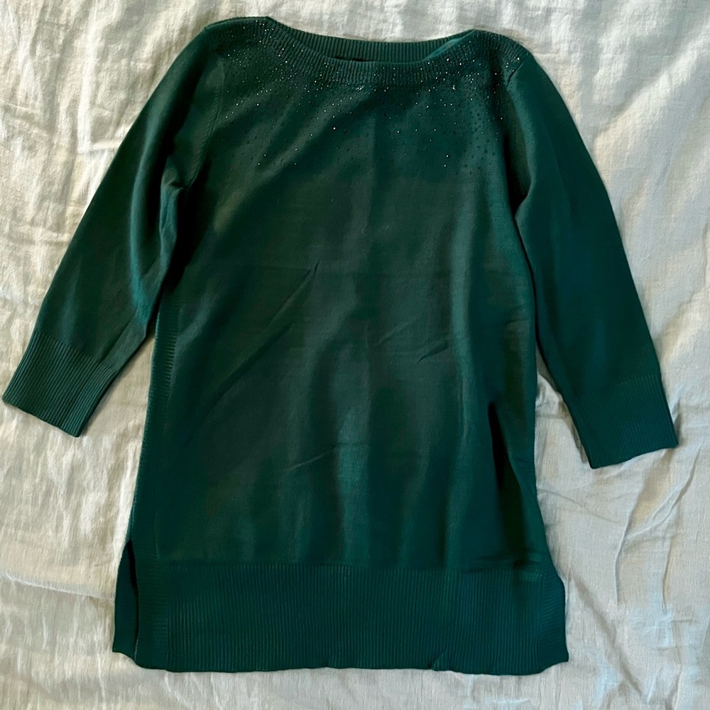 “Rainforest” green, 3/4 length sleeve sweater